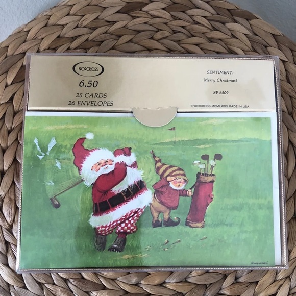 Vintage 1981 Norcross Christmas Greeting Cards Santa Playing Golf. Set of 25 - Picture 2 of 6